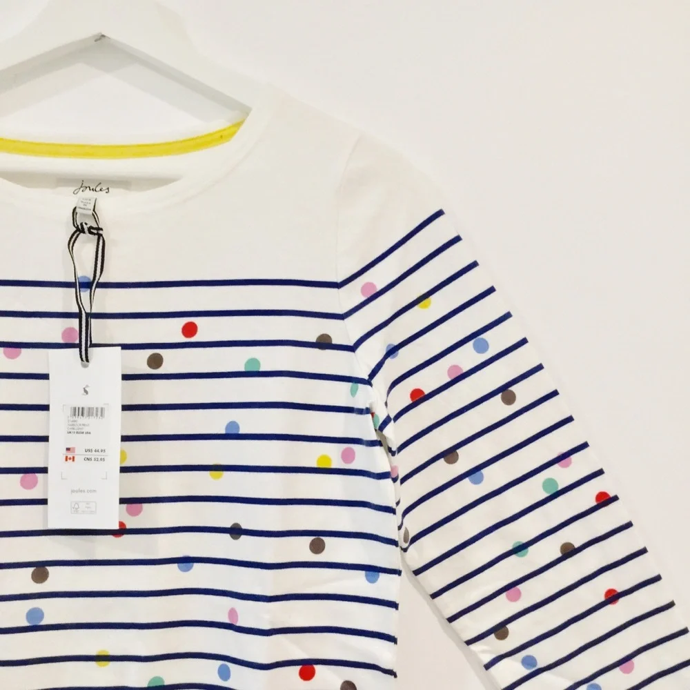 Joules 100% Cotton Polka Dot Striped Coastal Long Sleeve Top Sz 6 - Picture 3 of 13